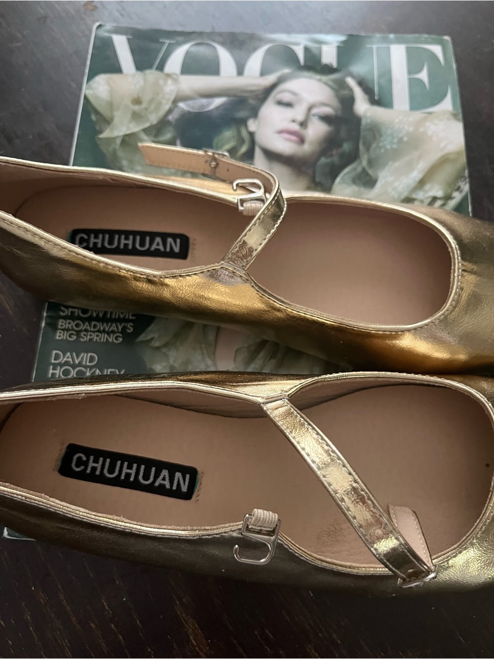 Gold Mary Jane Flats by chuhuan 7.5